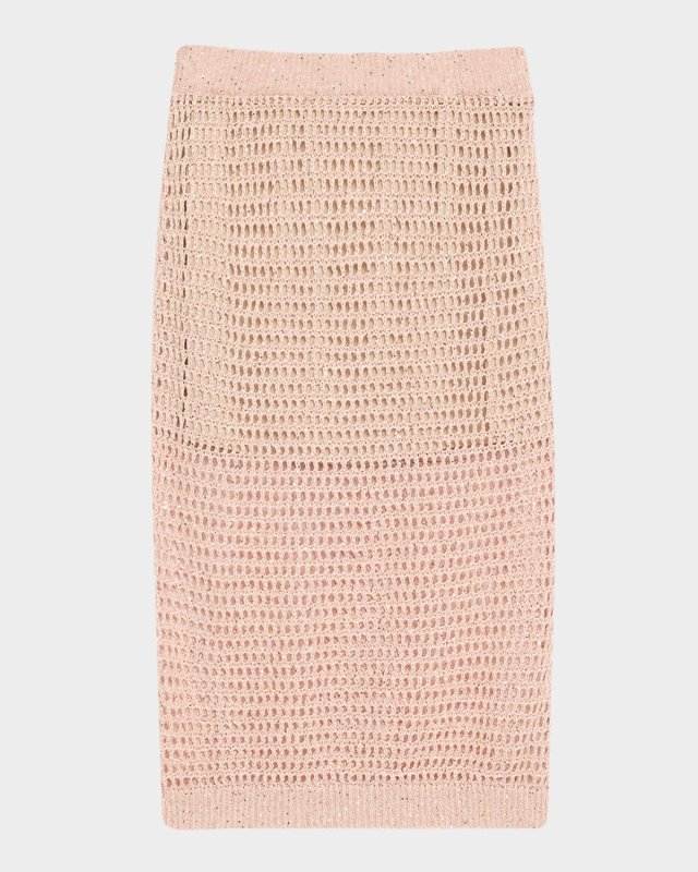 Linen Paillette Open-Knit Midi Skirt